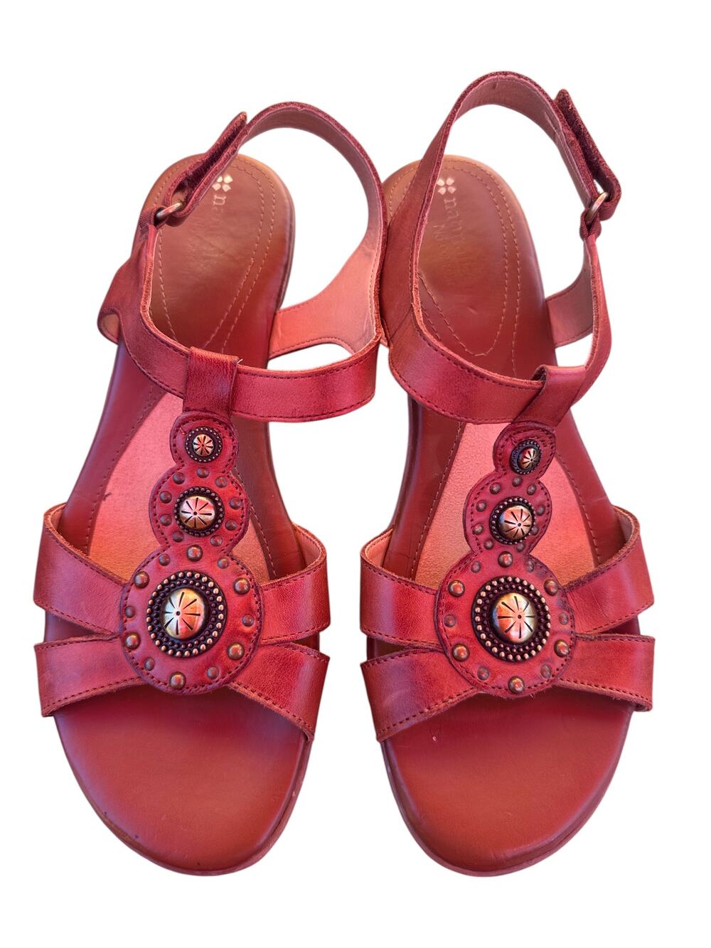 Naturalizer Brown Leather Concho Sandals Size 12 Boho Southwestern Comfort